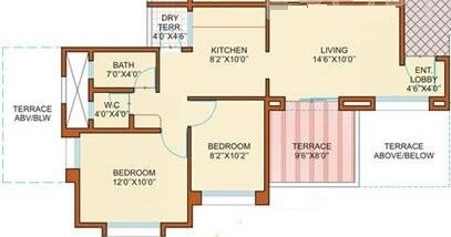 Floor plan of 2 BHK 885 Sq. Ft. Apartment in Multicon The Crystal Castle, Pune