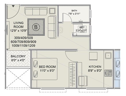 Floor plan of 1 BHK 420 Sq. Ft. Apartment in Mungase Towers, Pune