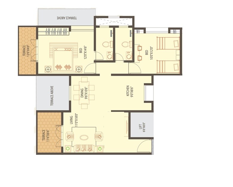 Floor plan of 2 BHK 618 Sq. Ft. Apartment in MY Casa Mia, Pune