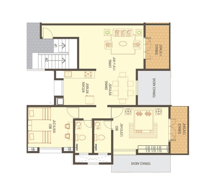 Floor plan of 2 BHK 622 Sq. Ft. Apartment in MY Casa Mia, Pune