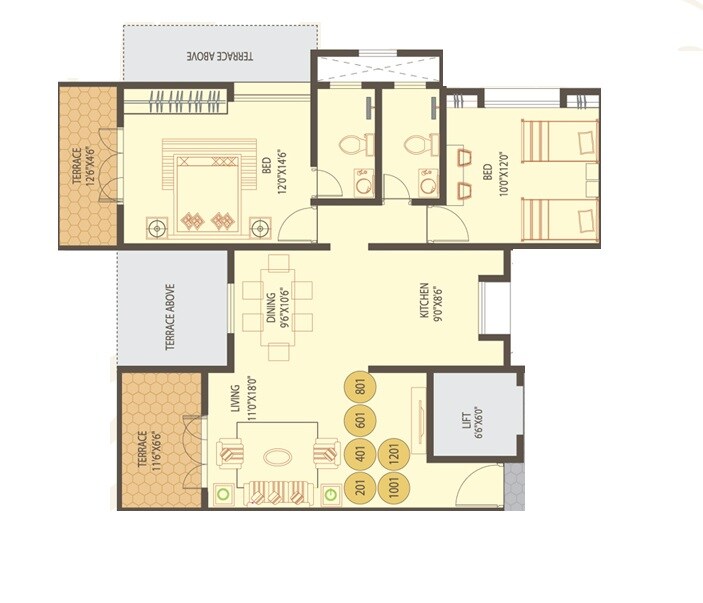 Floor plan of 2 BHK 953 Sq. Ft. Apartment in MY Casa Mia, Pune