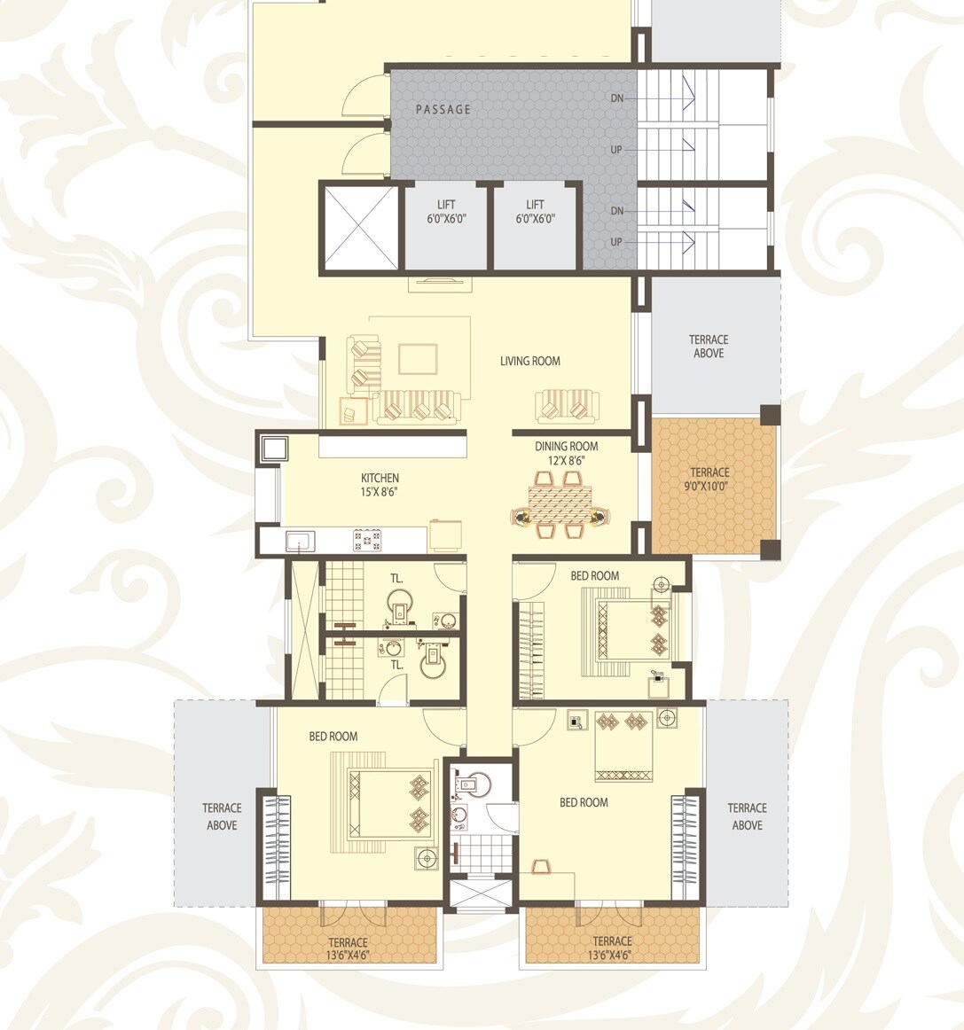 Floor plan of 3 BHK 1051 Sq. Ft. Apartment in MY Casa Mia, Pune
