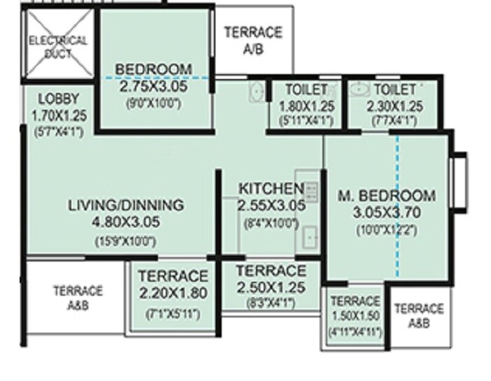 Floor plan of 2 BHK 494 Sq. Ft. Apartment in N B Bhondve Bhalchandra Upvan Phase 2, Pune