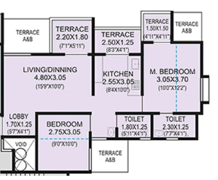Floor plan of 2 BHK 538 Sq. Ft. Apartment in N B Bhondve Bhalchandra Upvan Phase 2, Pune