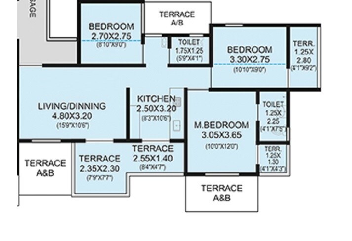 Floor plan of 3 BHK 556 Sq. Ft. Apartment in N B Bhondve Bhalchandra Upvan Phase 2, Pune