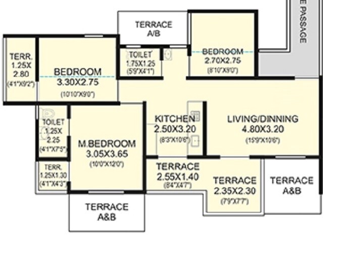 Floor plan of 3 BHK 564 Sq. Ft. Apartment in N B Bhondve Bhalchandra Upvan Phase 2, Pune