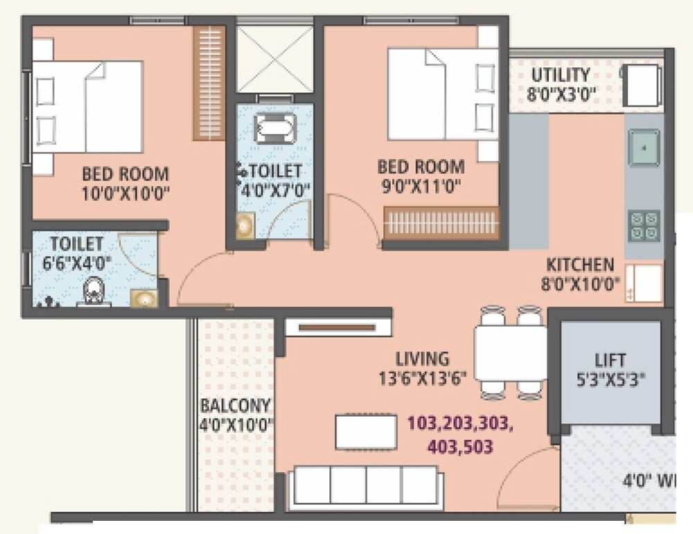 Floor plan of 2 BHK 609 Sq. Ft. Apartment in NA Swastik Paradise, Pune