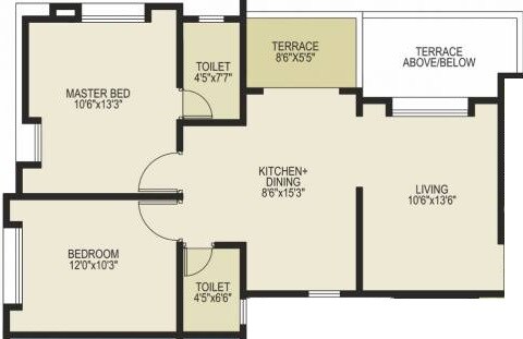 Floor plan of 2 BHK 681 Sq. Ft. Apartment in Nabar Sun Set Avenue, Pune