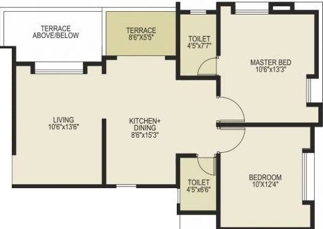 Floor plan of 2 BHK 689 Sq. Ft. Apartment in Nabar Sun Set Avenue, Pune