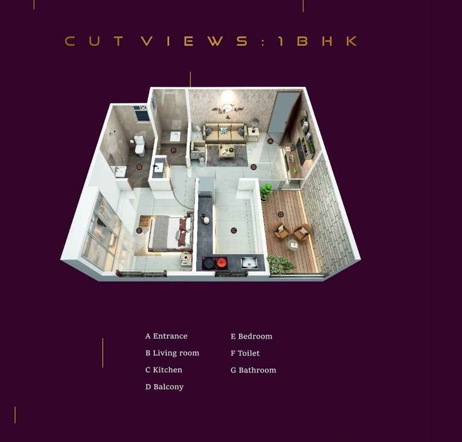 Floor plan of 1 BHK 535 Sq. Ft. Apartment in Nageshwar Golden Sunshine, Pune