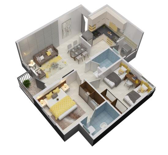2 BHK 614 Sq. Ft. Apartment