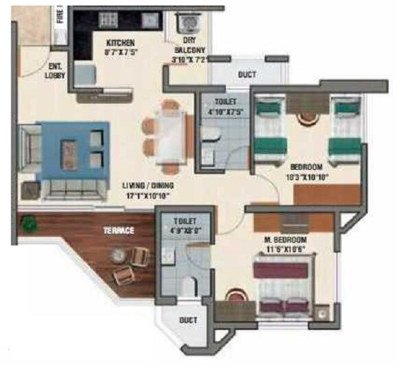 Floor plan of 2 BHK 547 Sq. Ft. Apartment in Naiknavare Avon Vista Balewadi, Pune