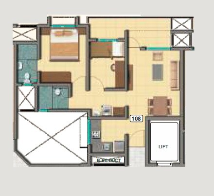 Floor plan of 2 BHK 633 Sq. Ft. Apartment in Naiknavare Dwarka Apartments, Pune