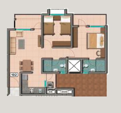 Floor plan of 2 BHK 748 Sq. Ft. Apartment in Naiknavare Dwarka Apartments, Pune
