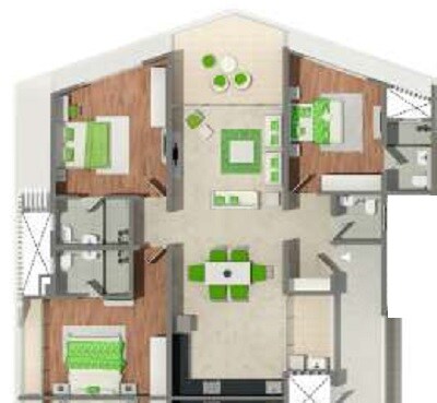 Floor plan of 3 BHK 1338 Sq. Ft. Apartment in Naiknavare Eminence Saga, Pune