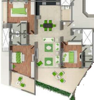 Floor plan of 3 BHK 1418 Sq. Ft. Apartment in Naiknavare Eminence Saga, Pune