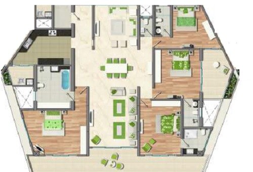 Floor plan of 4 BHK 2760 Sq. Ft. Apartment in Naiknavare Eminence Saga, Pune