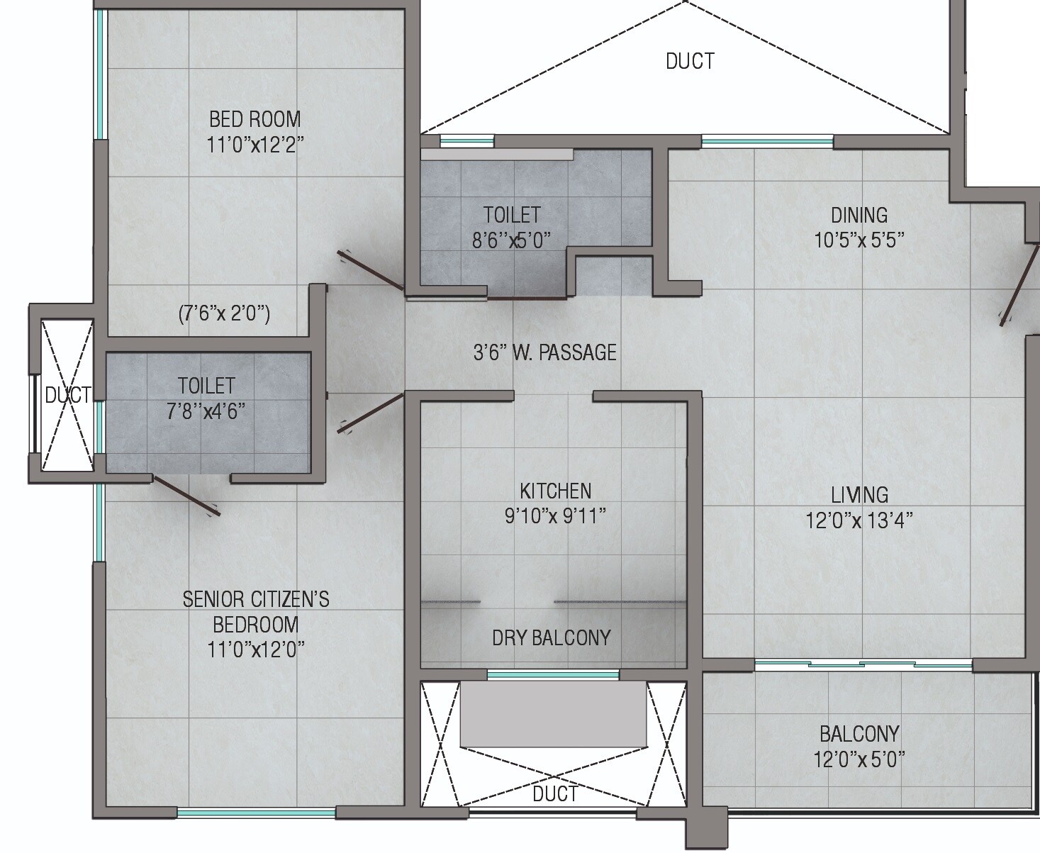Floor plan of 2 BHK 815 Sq. Ft. Apartment in Naiknavare Kutumb, Pune
