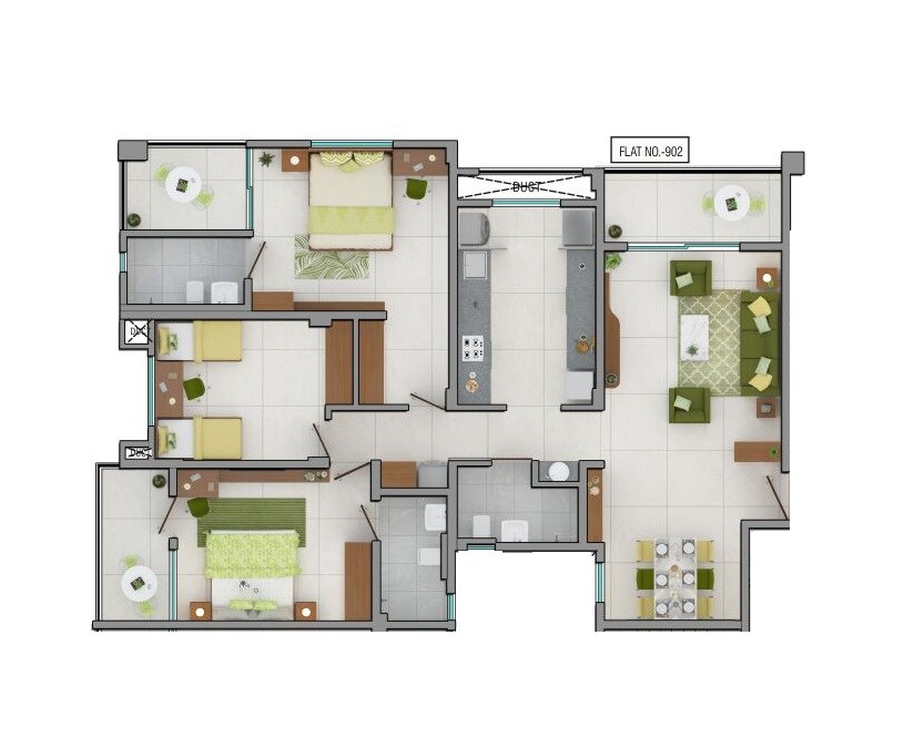 Floor plan of 3 BHK 1396 Sq. Ft. Apartment in Naiknavare Kutumb, Pune