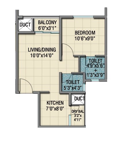 Floor plan of 1 BHK 416 Sq. Ft. Apartment in Naiknavare Neelaya, Pune