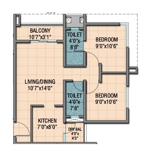 Floor plan of 2 BHK 569 Sq. Ft. Apartment in Naiknavare Neelaya, Pune