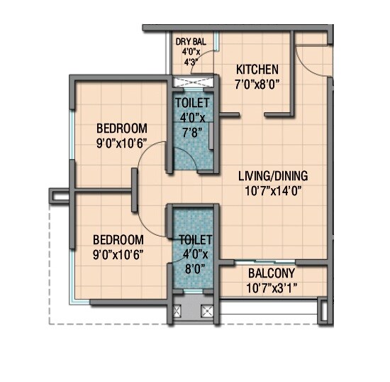 Floor plan of 2 BHK 788 Sq. Ft. Apartment in Naiknavare Neelaya, Pune