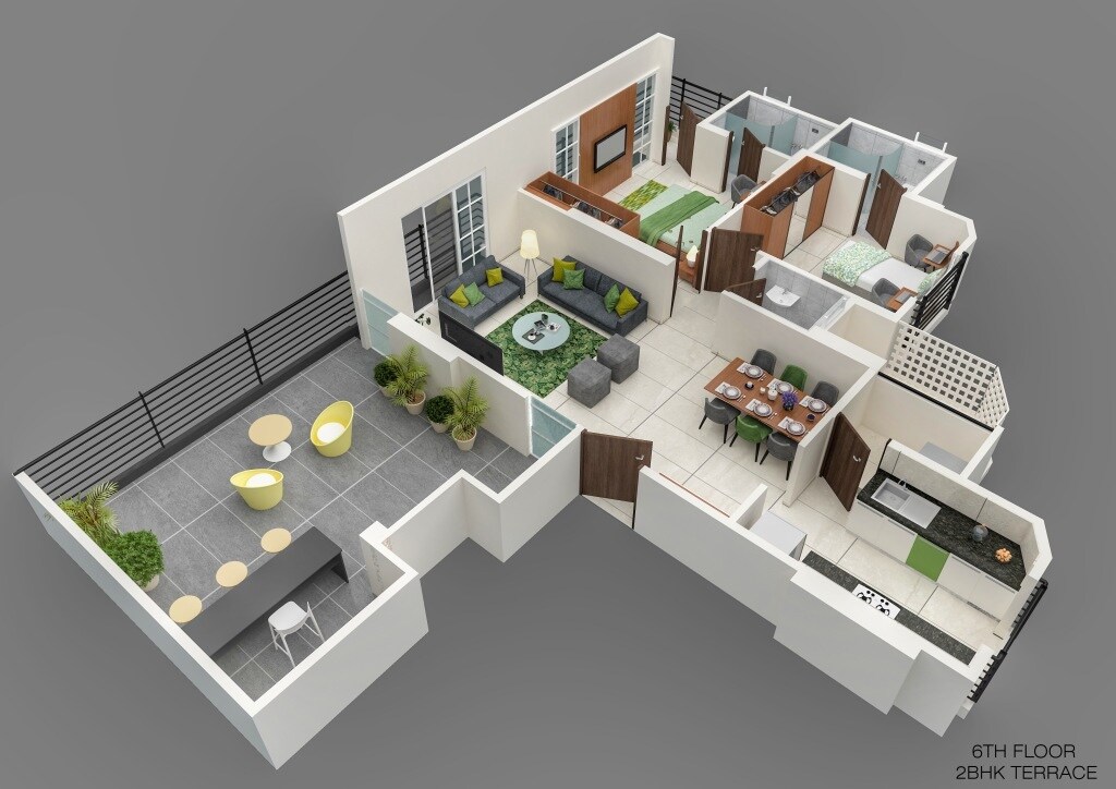 Floor plan of 3 BHK 1842 Sq. Ft. Apartment in Naiknavare Shivatman, Pune
