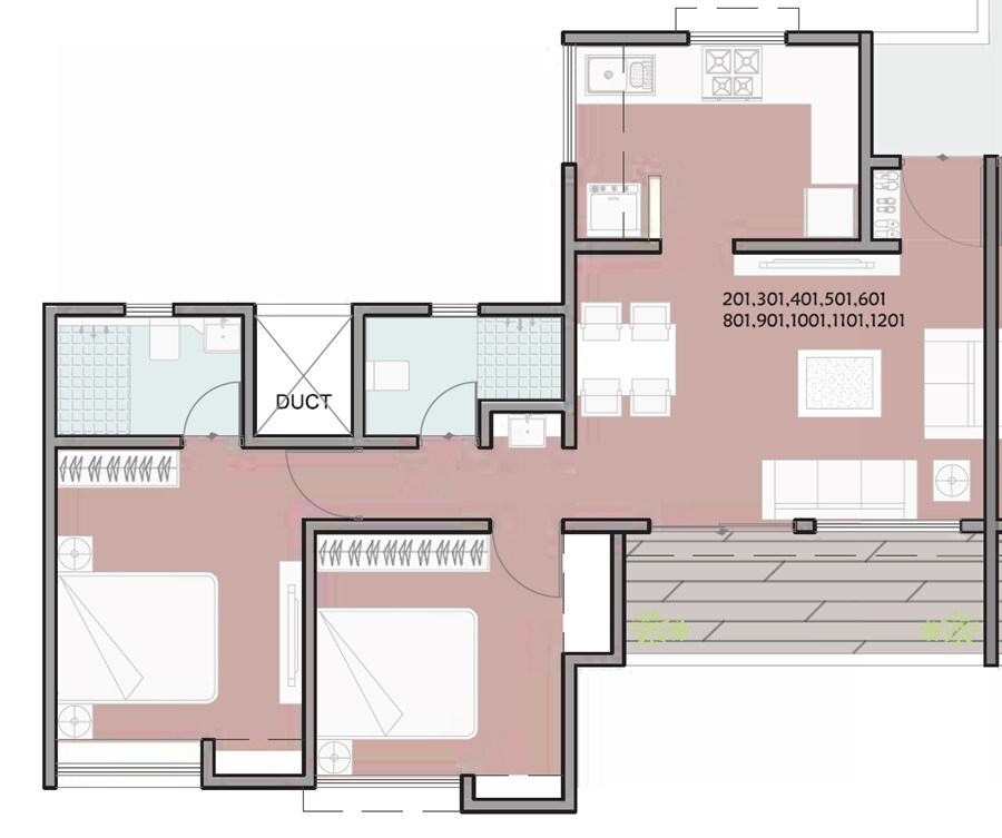 Floor plan of 2 BHK 745 Sq. Ft. Apartment in Nakshatra I Land, Pune