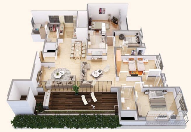 Floor plan of 4 BHK 3500 Sq. Ft. Apartment in Naman Ekaaksh, Pune