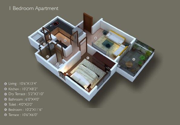 1 BHK 364 Sq. Ft. Apartment