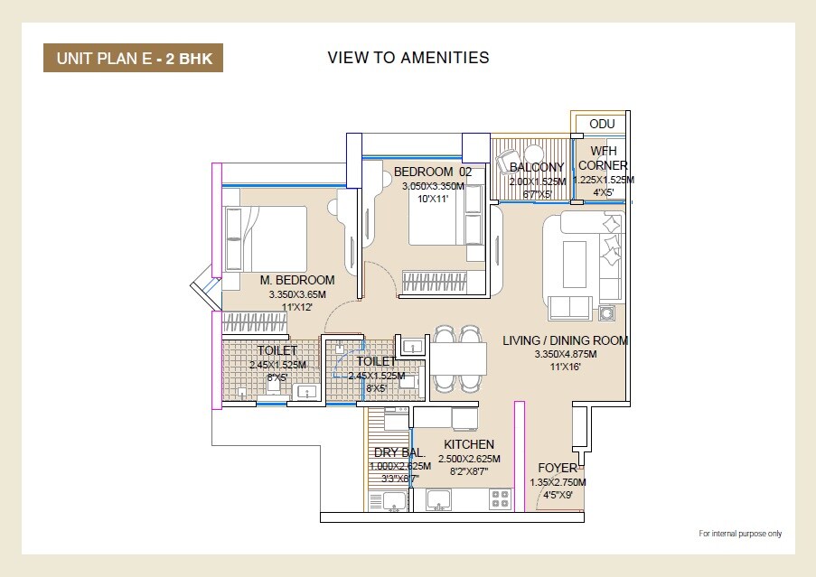 Floor plan of 2 BHK 797 Sq. Ft. Apartment in Namrata 6 Boulevard, Pune