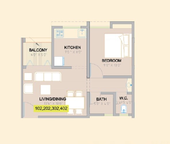 1 BHK 405 Sq. Ft. Apartment