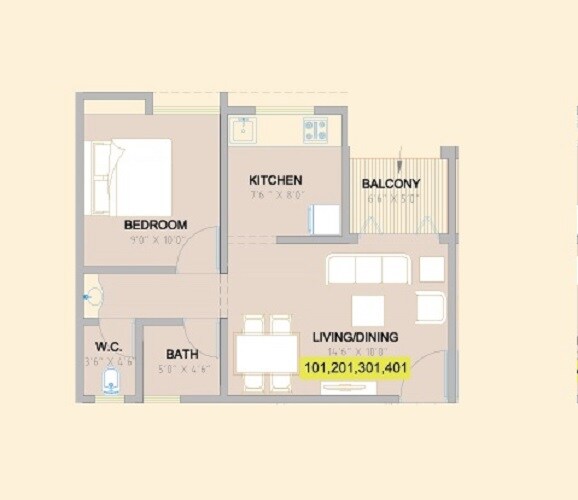 Floor plan of 1 BHK 316 Sq. Ft. Apartment in Namrata Aikonic, Pune