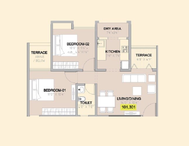 Floor plan of 2 BHK 478 Sq. Ft. Apartment in Namrata Aikonic, Pune