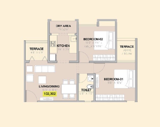 Floor plan of 2 BHK 646 Sq. Ft. Apartment in Namrata Aikonic, Pune