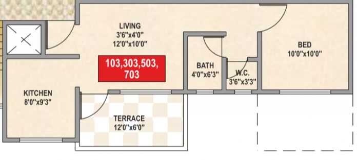 1 BHK 601 Sq. Ft. Apartment