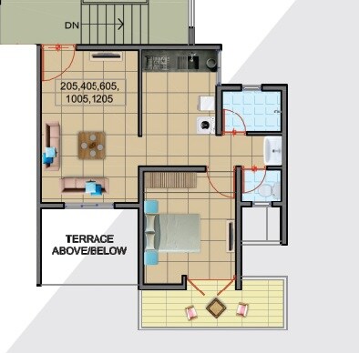Floor plan of 1 BHK 410 Sq. Ft. Apartment in Namrata Eco City, Pune