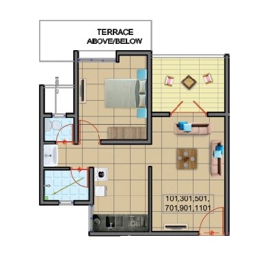 Floor plan of 1 BHK 462 Sq. Ft. Apartment in Namrata Eco City, Pune