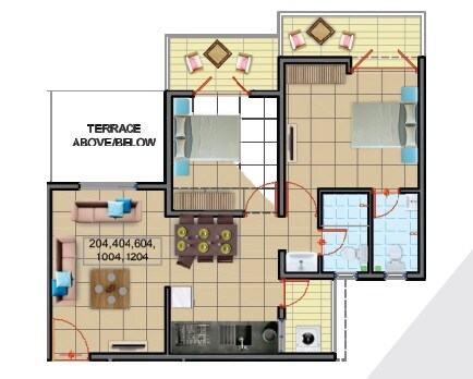 Floor plan of 2 BHK 600 Sq. Ft. Apartment in Namrata Eco City, Pune