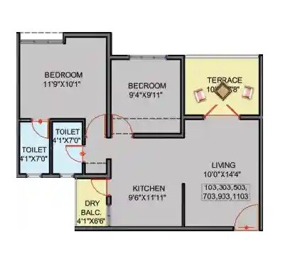 Floor plan of 2 BHK 508 Sq. Ft. Apartment in Namrata Eco City, Pune