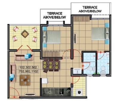 Floor plan of 2 BHK 650 Sq. Ft. Apartment in Namrata Eco City, Pune