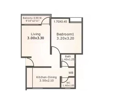 Floor plan of 1 BHK 352 Sq. Ft. Apartment in Namrata Eco Valley Plus, Pune