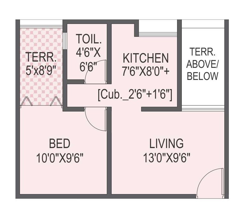 Floor plan of 1 BHK 302 Sq. Ft. Apartment in Namrata Happycity Jijamata Chowk, Pune