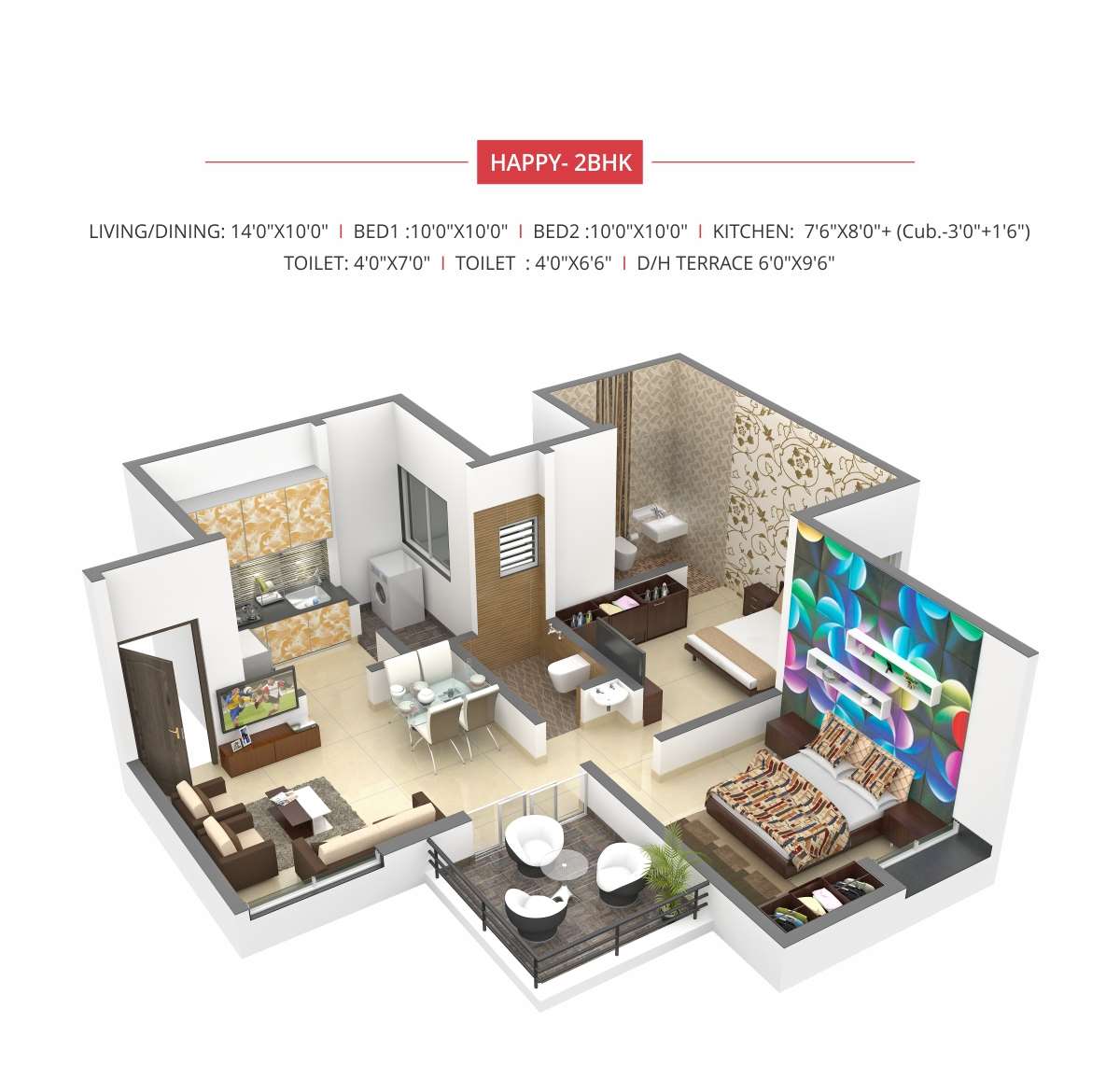 Floor plan of 2 BHK 581 Sq. Ft. Apartment in Namrata Happycity Varale, Pune