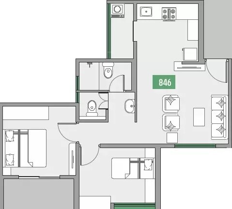Floor plan of 2 BHK 572 Sq. Ft. Apartment in Namrata Life 360, Pune