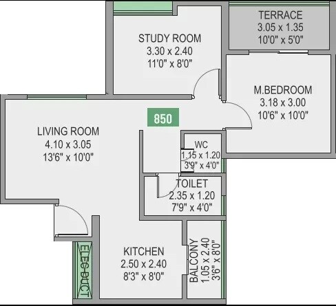 Floor plan of 2 BHK 622 Sq. Ft. Apartment in Namrata Life 360, Pune