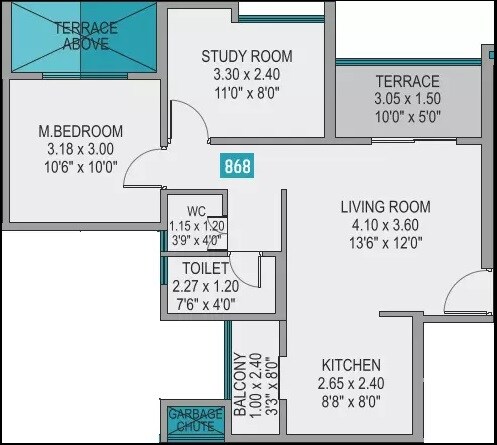 Floor plan of 2 BHK 603 Sq. Ft. Apartment in Namrata Life 360, Pune
