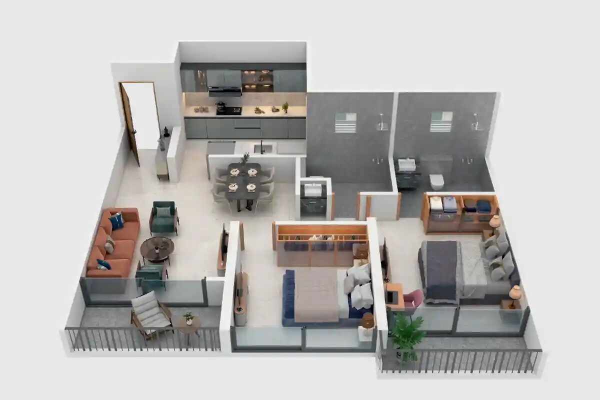 Floor plan of 2 BHK 777 Sq. Ft. Apartment in Namrata Manifesta, Pune