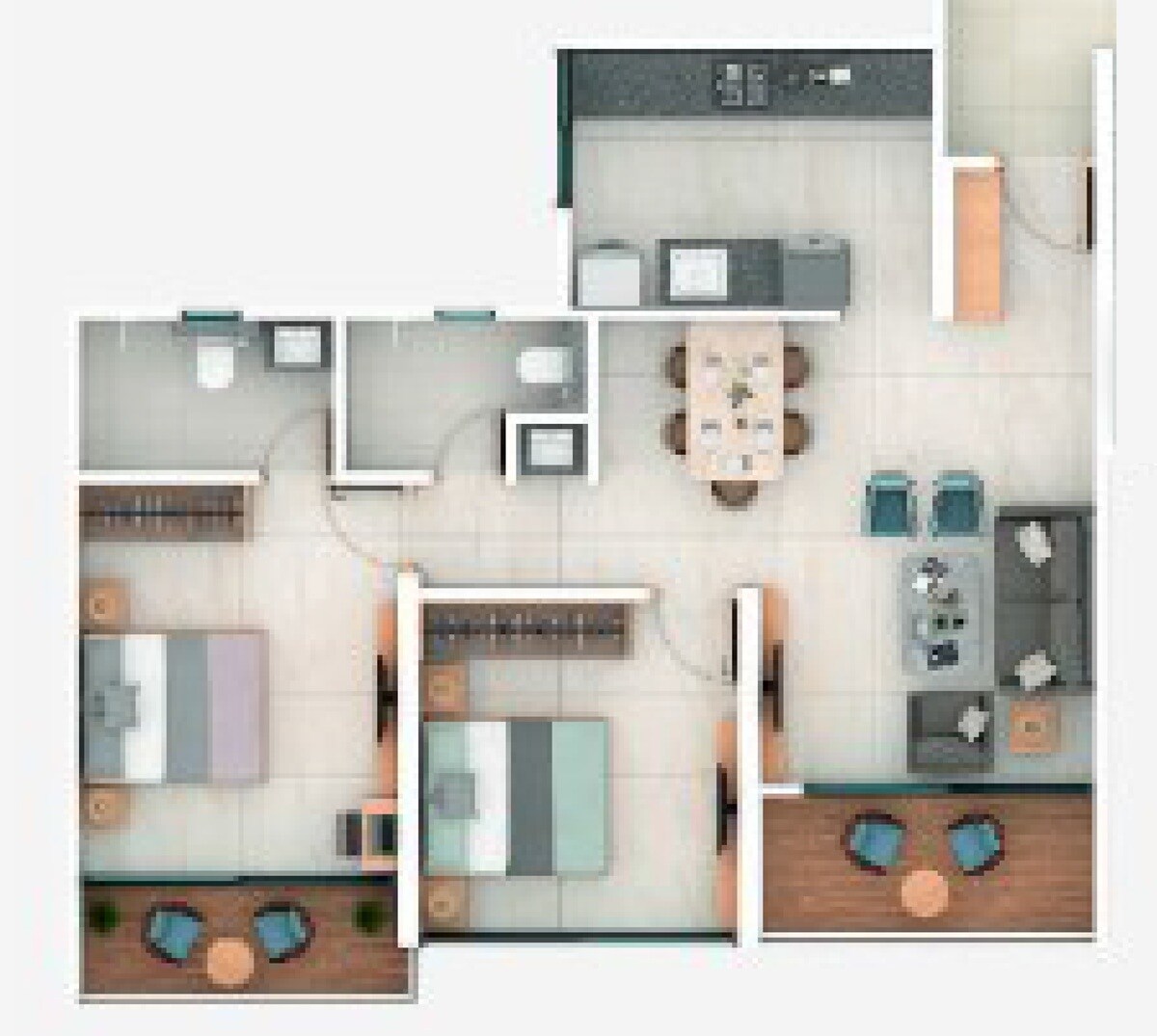 Floor plan of 2 BHK 836 Sq. Ft. Apartment in Namrata Manifesta, Pune