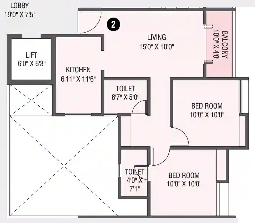 Floor plan of 2 BHK 641 Sq. Ft. Apartment in Namrata Sarvam, Pune
